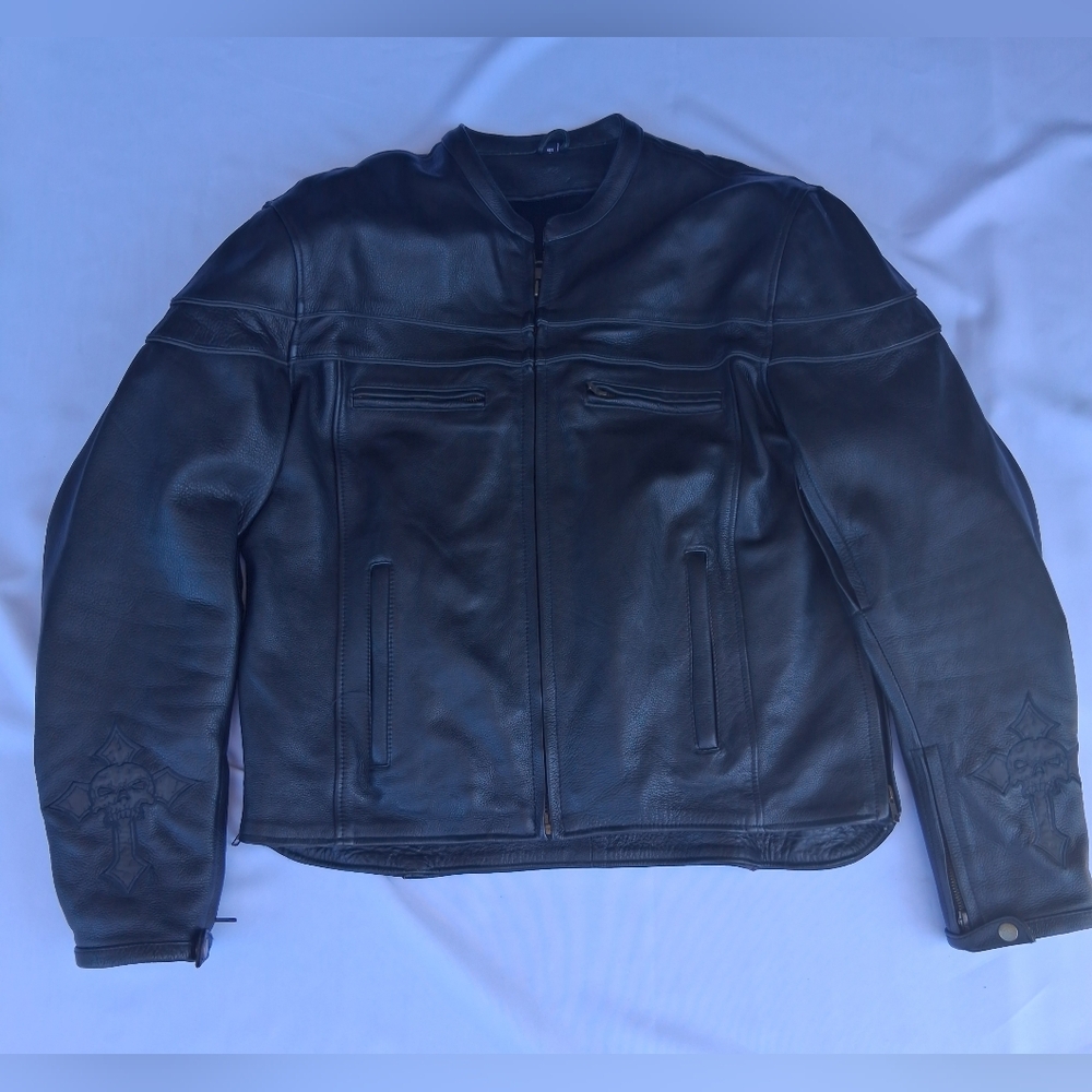 Men's Black Leather Motorcycle Jacket Sz.L